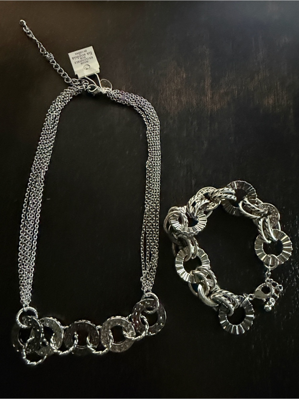 Lia Sophia - (NWT) Silver & Black Chain Link Necklace and Bracelet set.